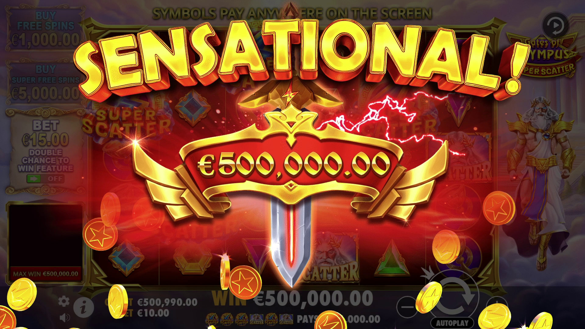 Las puertas del Olimpo S&uacute;per Scatter Sensacional ganancia